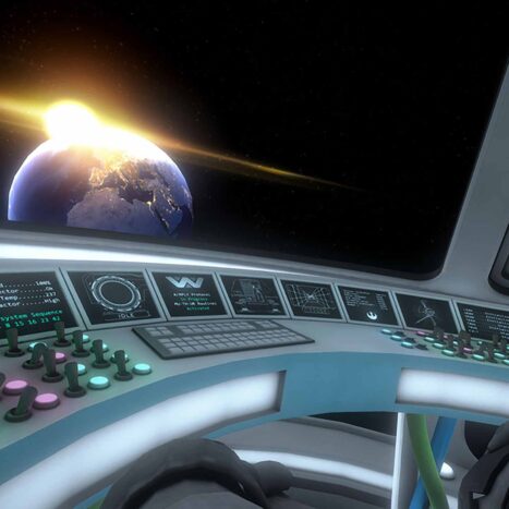 Cockpit Raumschiff mit Blick auf die Erde